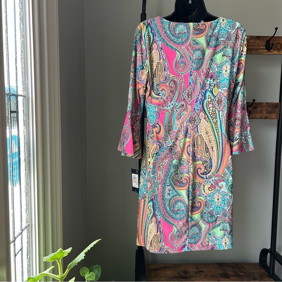 TOMMY HILFIGER women’s Petite Paisley Bell-Sleeve Sheath Dress in size 10P NEW - Picture 2 of 6